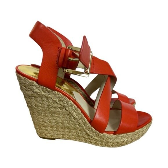 Michael Michael Kors Giovanna Leather Wedge Sandals – Mandarin – Size 8.5 - Picture 5 of 10